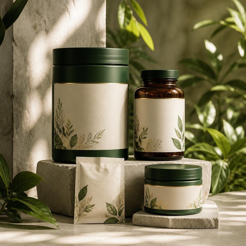 Illustrative unbranded wellness packaging concept